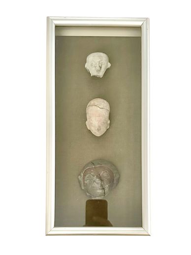 Fragments of Olmec Pre-Columbian 15th Century Art In Shadowbox Frame