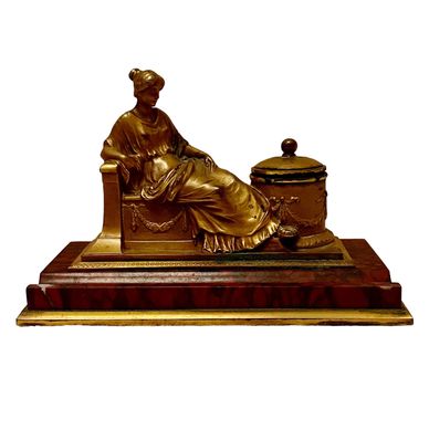 German Bronze Dore and Marble Inkwell 