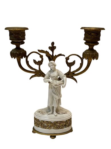 Bisque Figure French Double Arm Candlestick