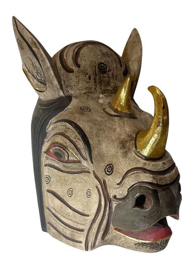 Balinese Carved and Painted Rhinoceros Mask