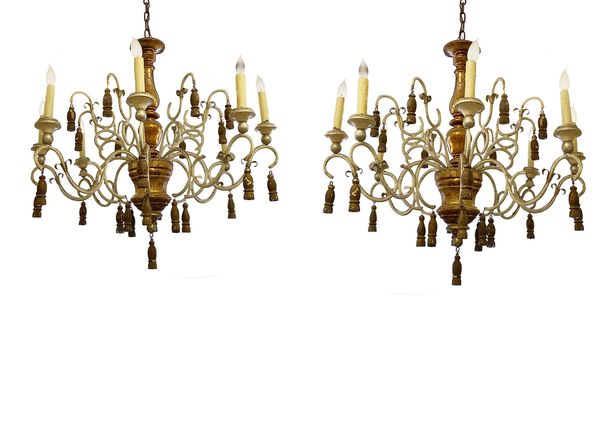 Italian Parcel Gilt Chandeliers With Tassels