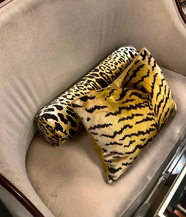 Reupholstering tiger print foot stools - Diana Elizabeth