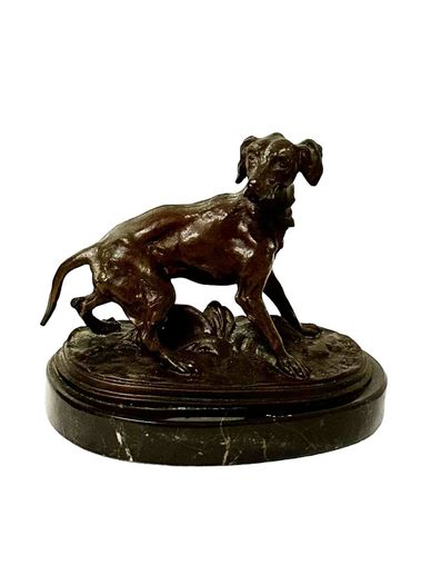 Antique French Bronze Dog Sculpture Signed