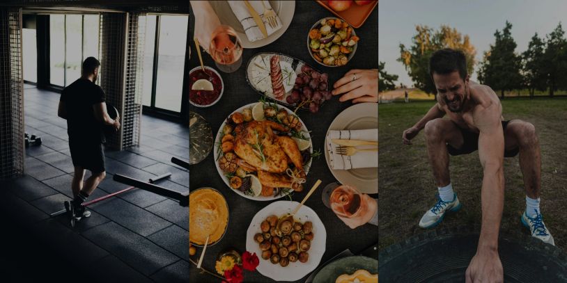 Collage of fitness, healthy food, and exercise.