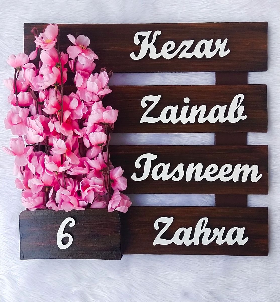 Doorsajawat Wooden Nameplate For Home Door Outdoor Wall Hanging Customized And Personalized With Artificial Flowers Medium