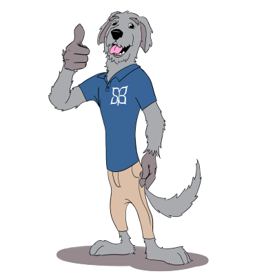 A confident dog character giving a thumbs-up.