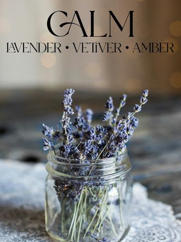 Lavender in a jar with calming scent description.