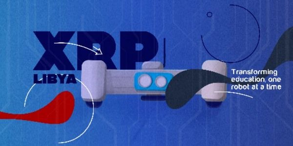 XRP Libya logo with a robotic arm and education transformation message.
