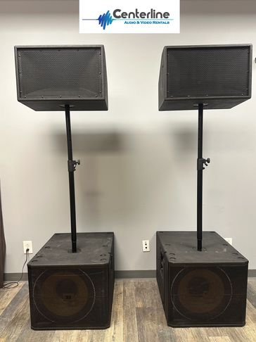 Two Danley Sound Labs SH95 speakers and two JBK VRX 918SP subwoofers for rent. 