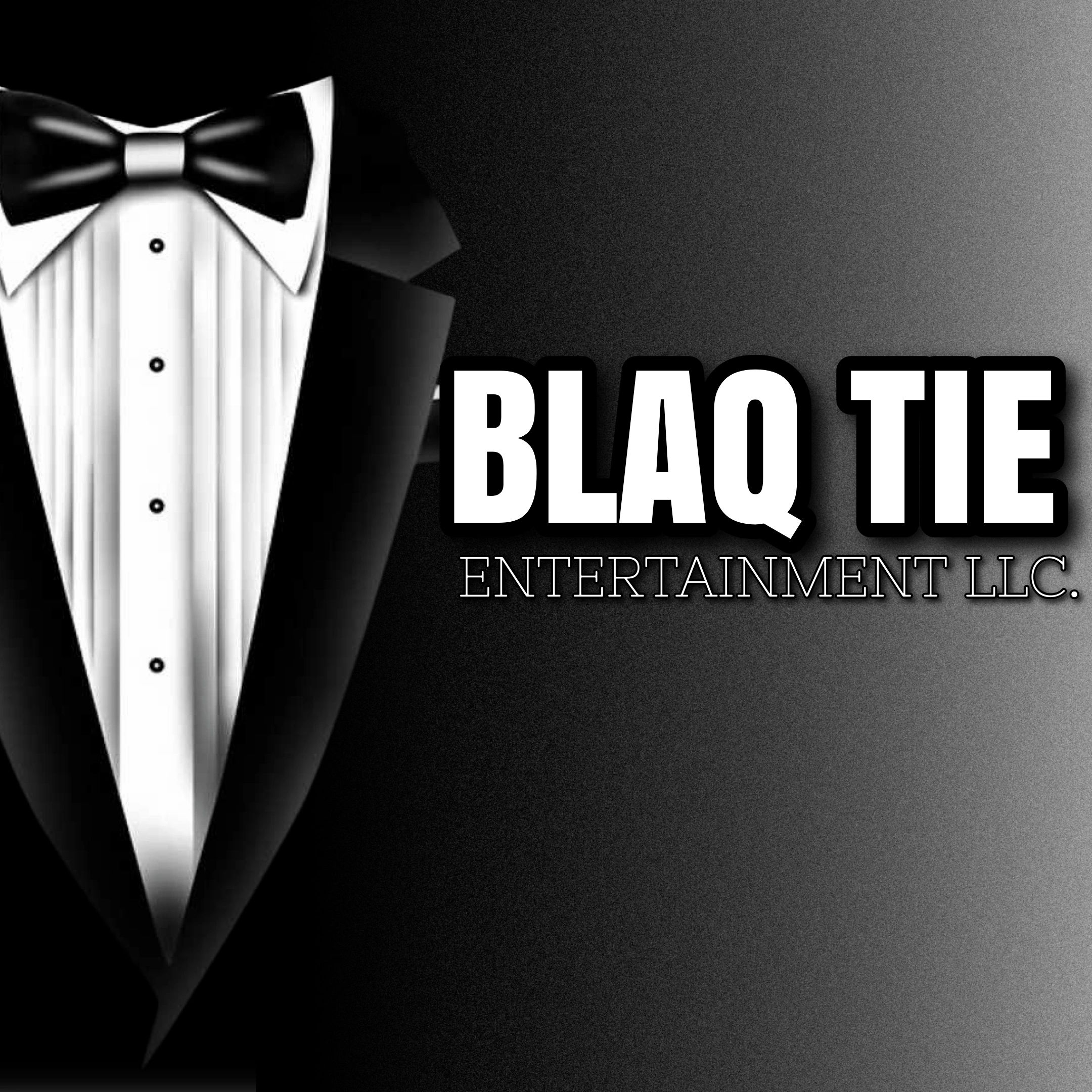 Half tuxedo with bow tie on a gradient background and bold text.