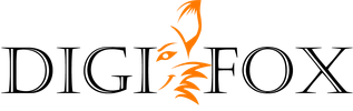 Stylized orange fox logo with black text.