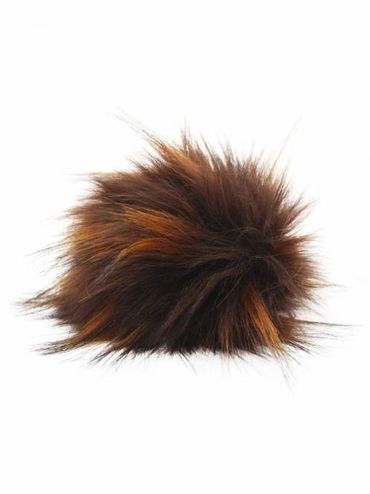 Fluffy faux fur pom pom in brown and orange hues.