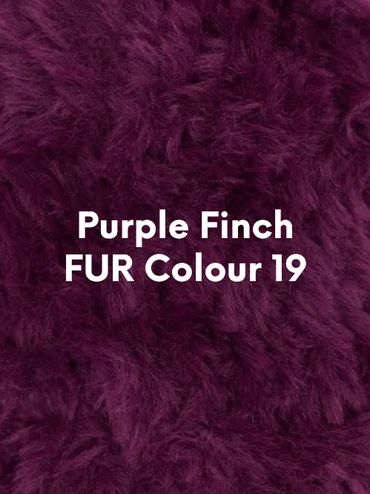 Close-up of soft, purple finch colored fur labeled as Colour 19.