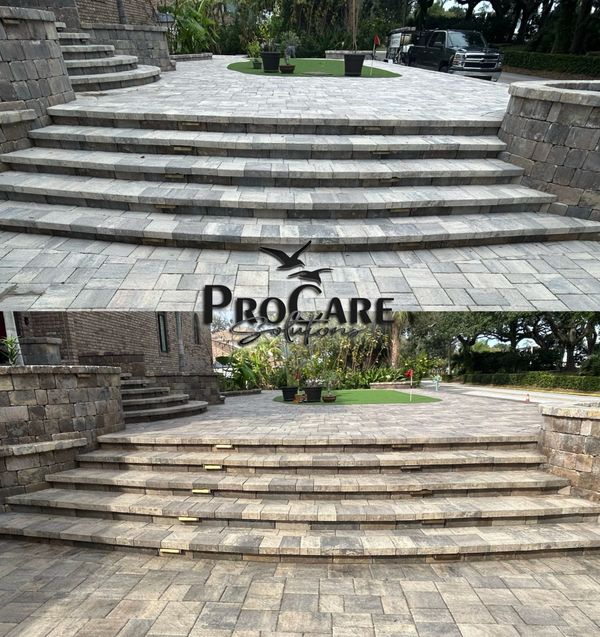 Driveway paver restoration in Plantation Bay.