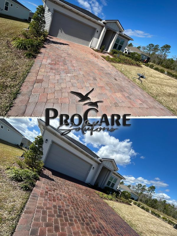 Before and after paver sealing and restoration in Daytona Beach, FL by ProCare Solutions.