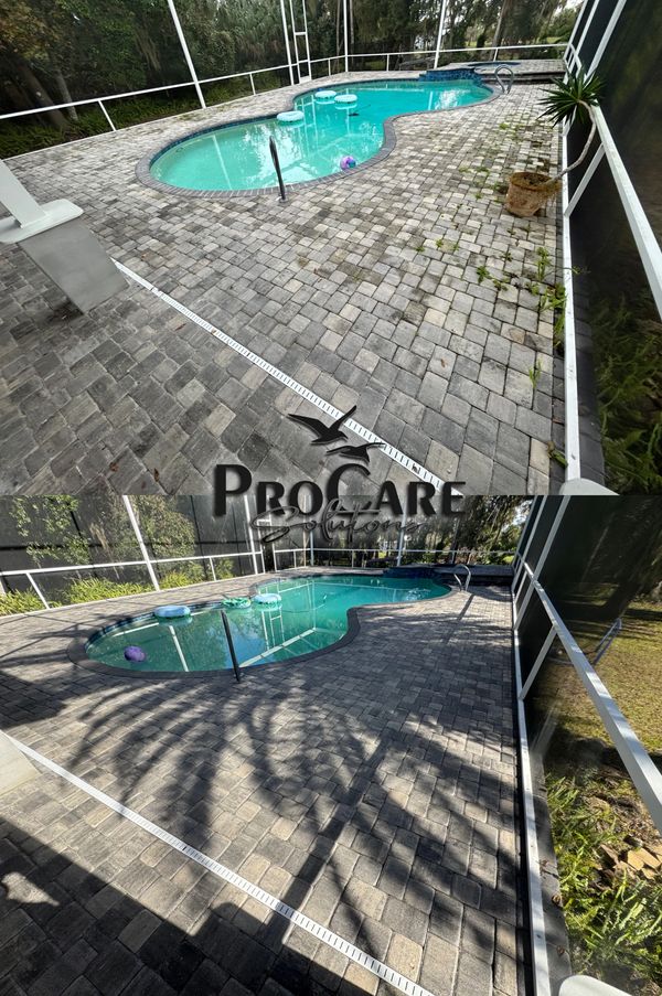 Pool deck restoration and sealing.
