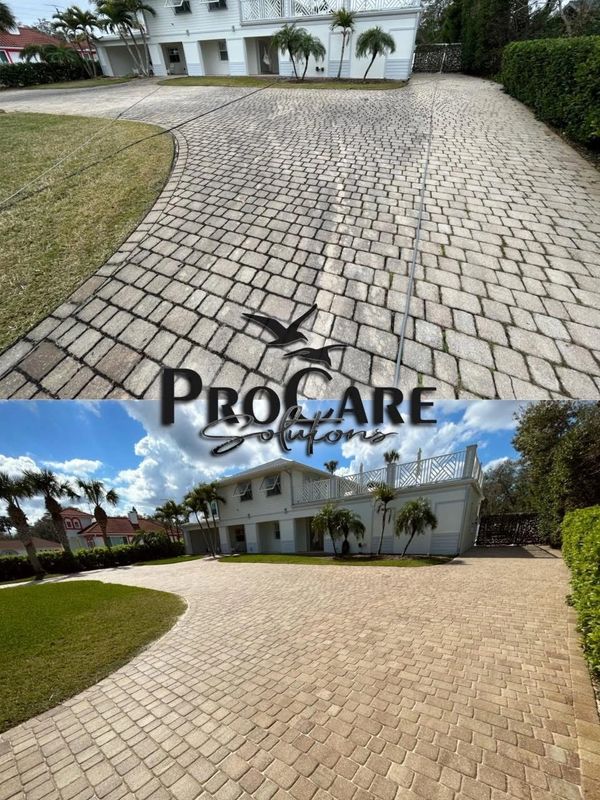Paver driveway restoration and sealing in St. Augustine, FL by ProCare Solutions.