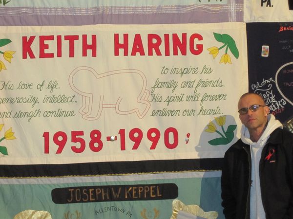 HIV/AIDS long-term survivor Bob Bowers AIDS Quilt panels of Keith Haring 1958-1990