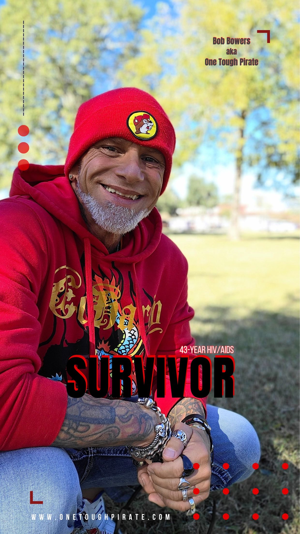 Photos of Bob Bowers aka One Tough Pirate a 43 year HIV/AIDS survivor advocate and educator Houston