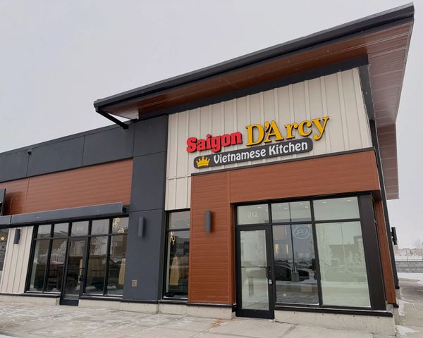 Modern storefront of Saigon D'Arcy Vietnamese Kitchen with clear signage.
