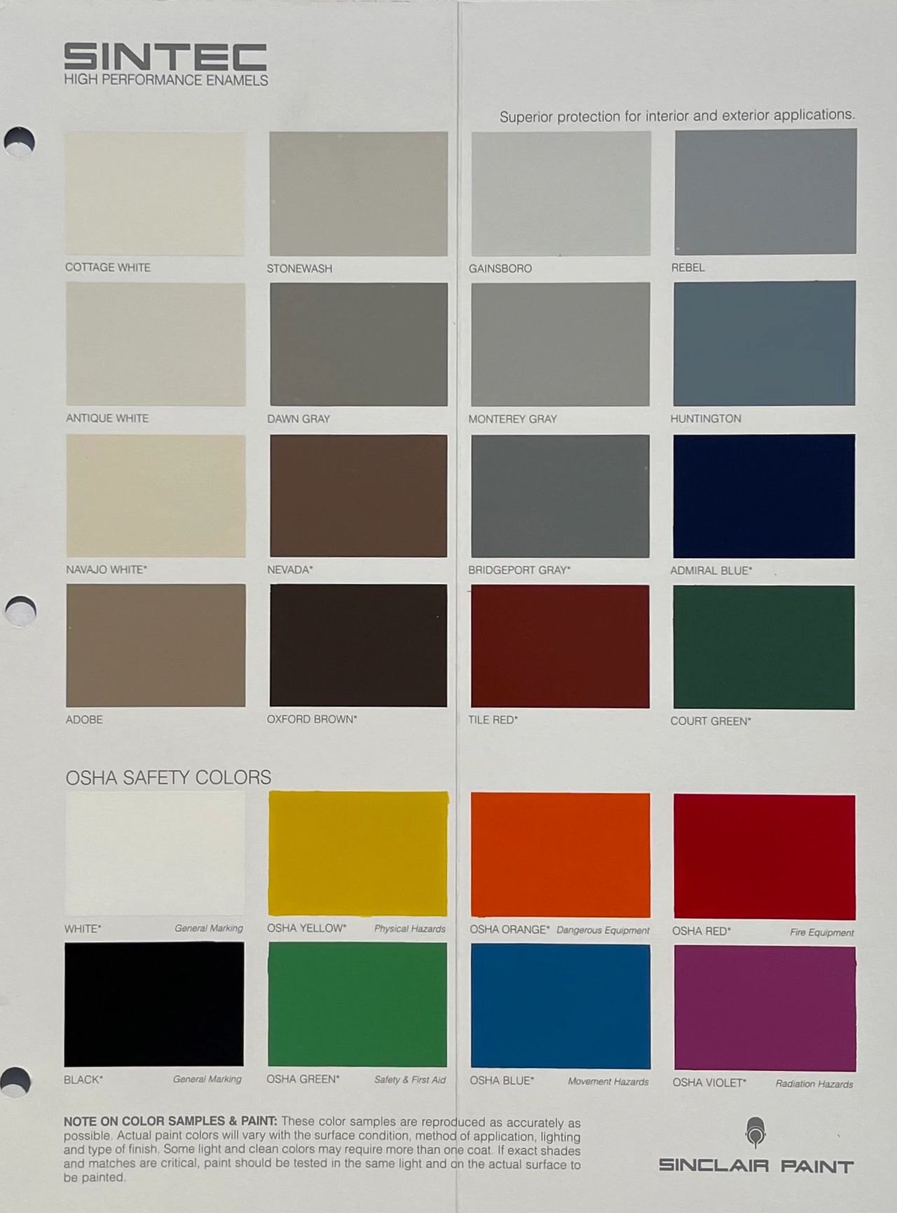 Sinclair Sintec High Gloss Enamel Color Chart. Sinclair Sintec High Gloss Enamel Color Chart.