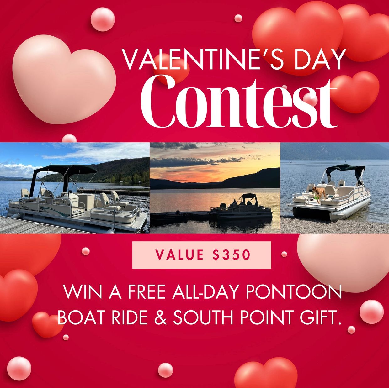Valentine's Day contest to win a free all-day pontoon boat ride and gift.