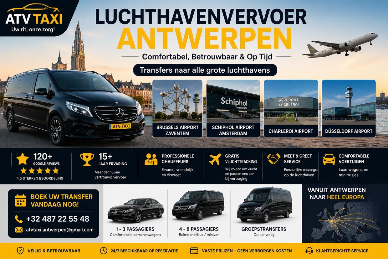 ATV Taxi offers reliable airport transfers from Antwerp to major European airports.
