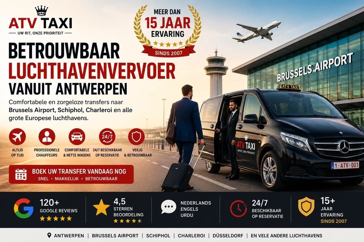 Betrouwbaar luchthavenvervoer vanuit Antwerpen met 15+ jaar ervaring en professionele chauffeurs.