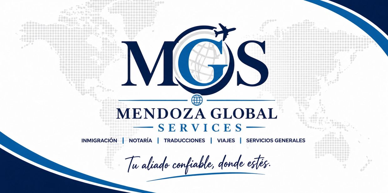 Mendoza Global Services logo with travel and translation services.