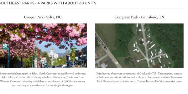 Comparison of two Southeast parks with mobile home units in Sylva, NC, and Gainsboro, TN.