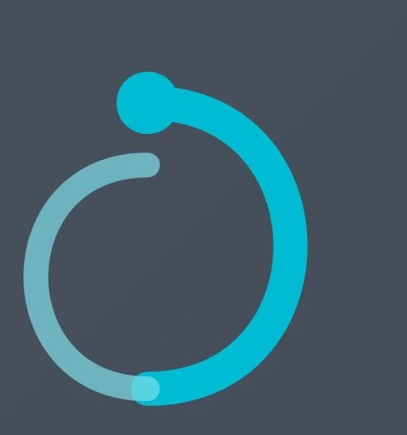 Two blue circular arcs with dots on a dark background.