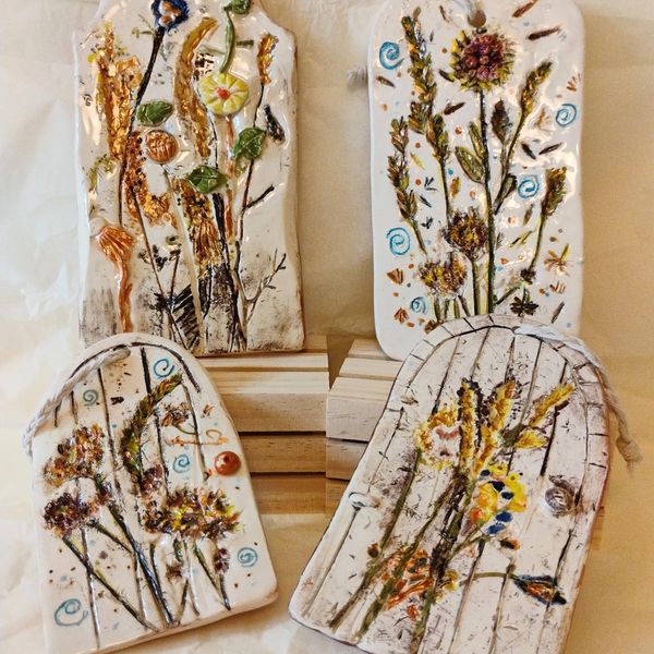Nature Plaques. Handcrafted and original designs by Angela Rayner and Janet Tidy.

