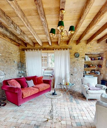 Living room in the Garden Cottage of the Château de La Motte-Feuilly