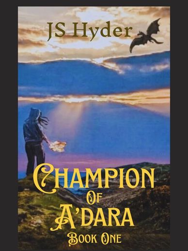 Fantasy book cover showing a figure with a flame and a flying dragon.
