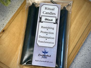 Pack of black ritual candles for banishing and protection.