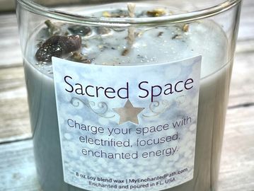 Sacred Space candle with dragon's blood, sage, and incense for cleansing and meditation