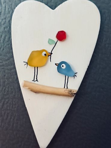 Sea Glass Birds Heart Magnet