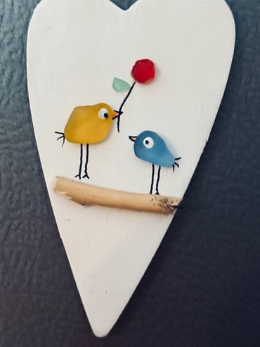 Sea Glass Birds Heart Magnet
