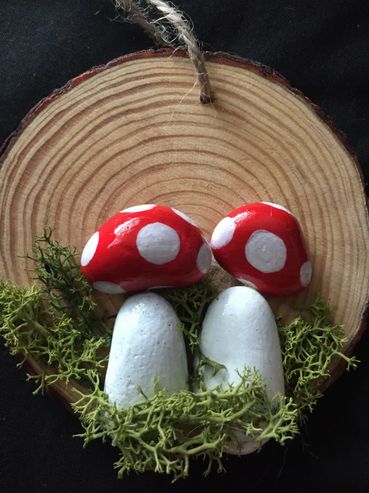 Mushroom Pebble Art Ornament