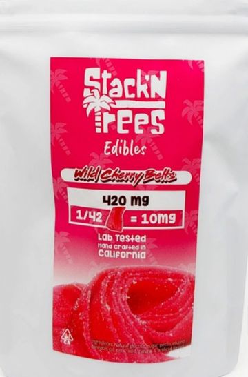 STACK N TREES 420MG GUMMIES WILD CHERRY BELTS 10MG EACH, 42 BELTS PER PACK.