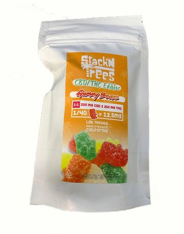 STACK N TREES 1:1 CBD/ THC GUMMY BEARS
250 MG CBD/ 250 MG THC
40 / 12.5 MG BEARS