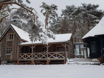 Village countryside brown house cottage/ Mountain house in winter