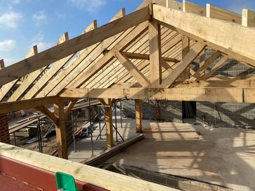 Wooden roof structure. Glued laminated timber roof.