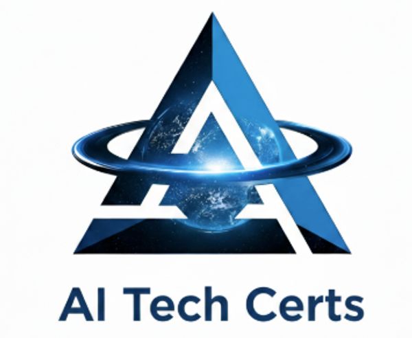 Logo of AI Tech Certs with a futuristic triangular design and orbiting ring.