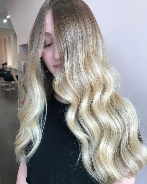 long hair balayage colour styled wavy