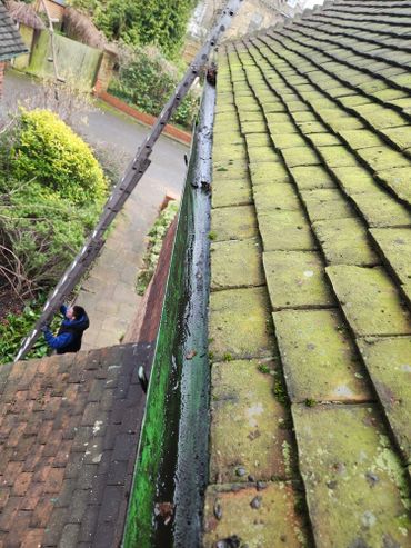 Cleaned gutter at height