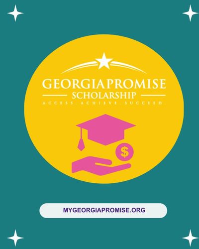 Logo for Georgia Promise Scholarship with a graduation cap and hand icon.