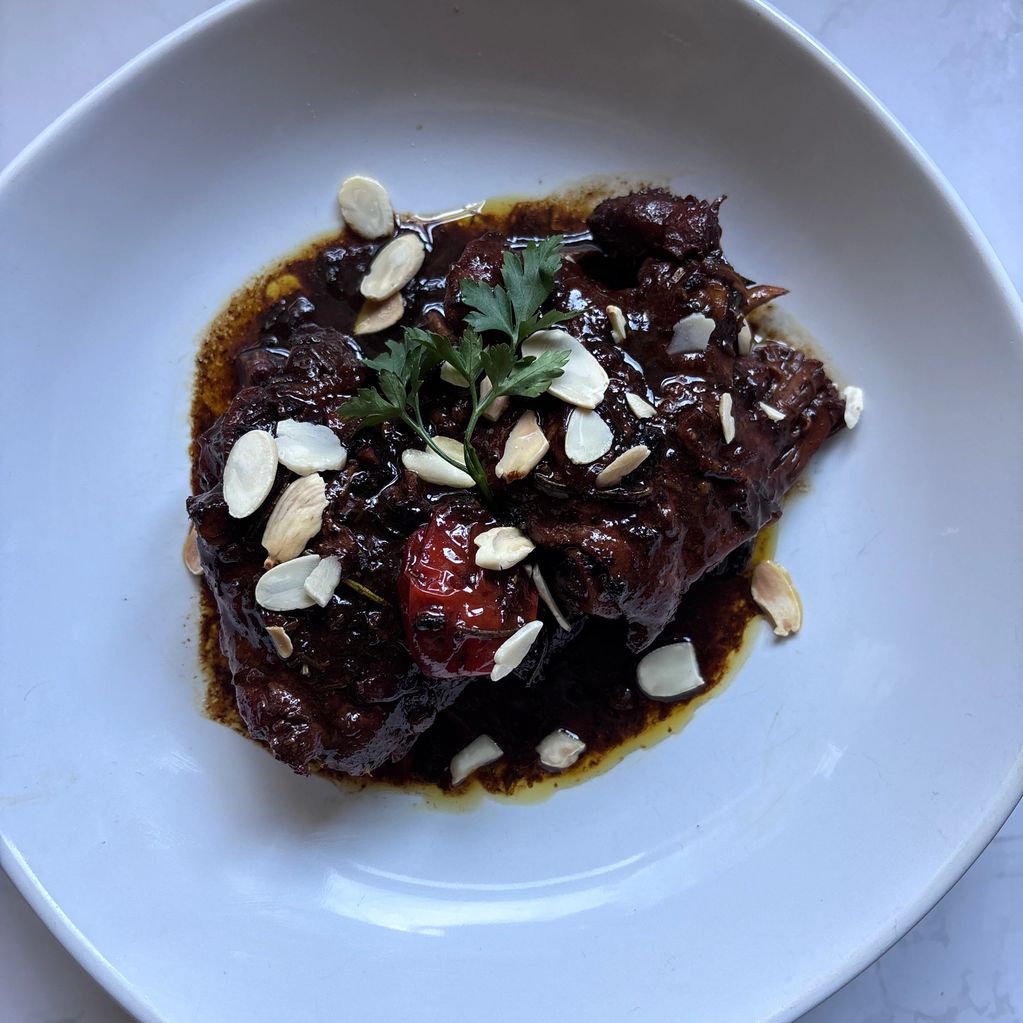 Bastilla-inspired brown stew chicken 