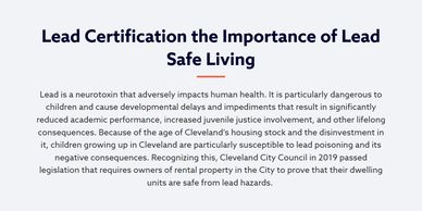 Cleveland lead safe ordinance; Cleveland lead law; lead safe certificate; lead risk assessor