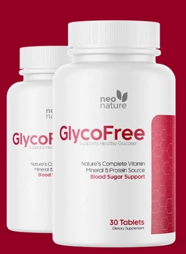 GlycoFree dietary supplement bottles supporting blood sugar health.